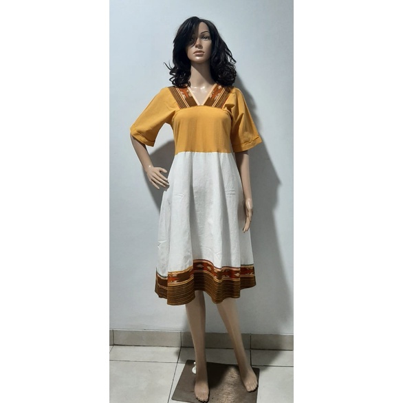 Dress linen mix tenun etnik Karo