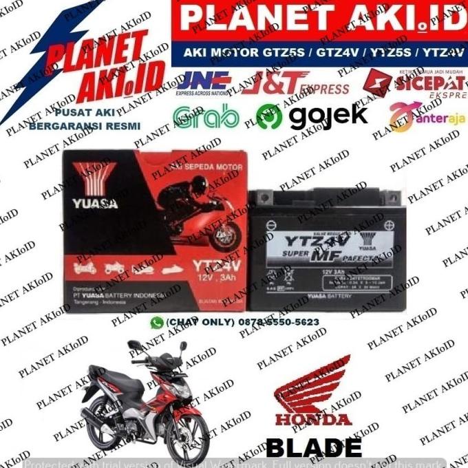 Aki Motor Honda Blade YTZ4V YUASA Accu Kering MF planeta76 dijamin