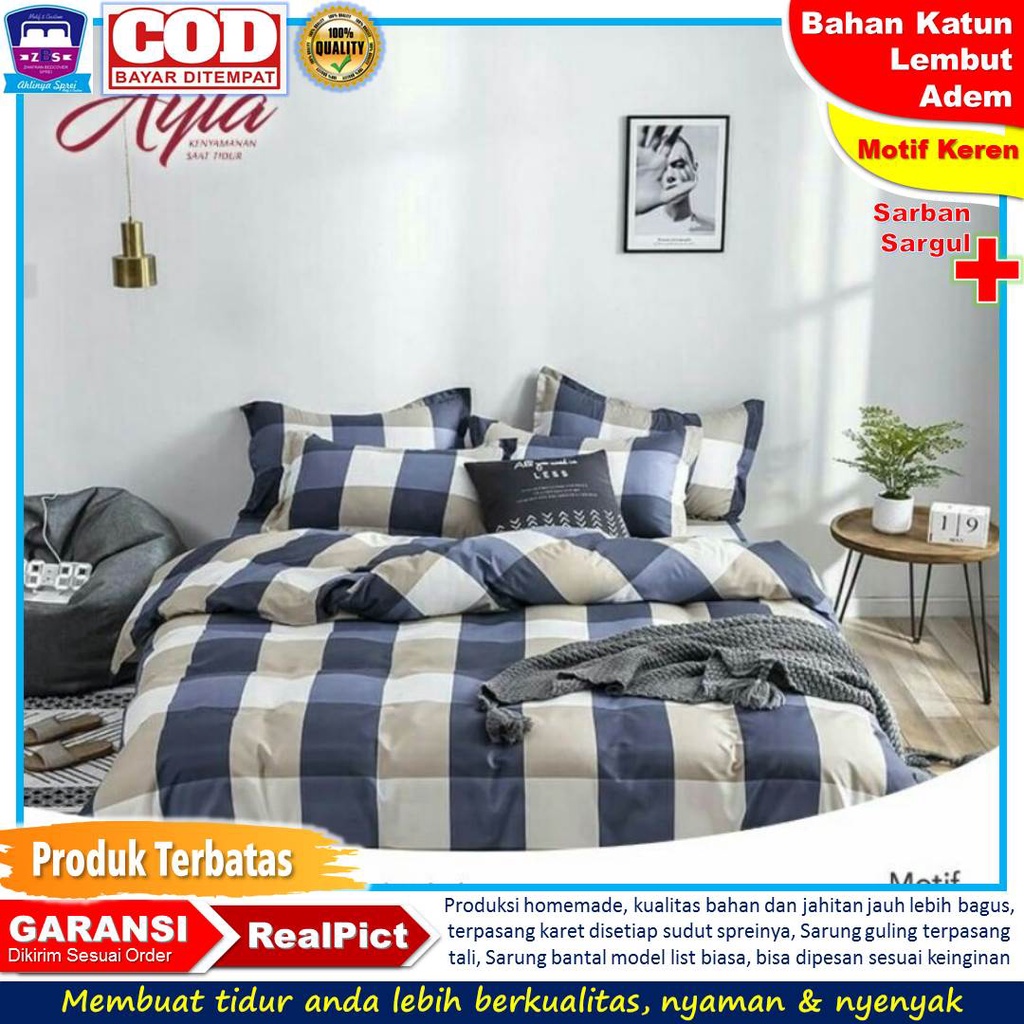 Sprei motif kotak hitam kevin seprai pria original terbaru 2021