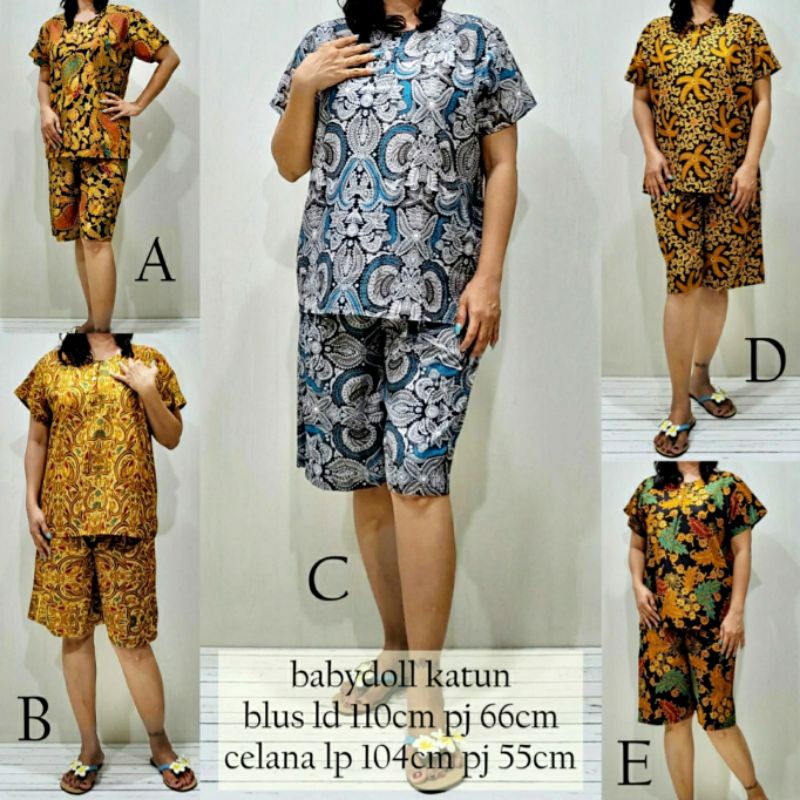 Babydoll Katun Batik Setelan Baju Tidur Piyama Wanita Celana Pendek Jumbo fit XL BK3