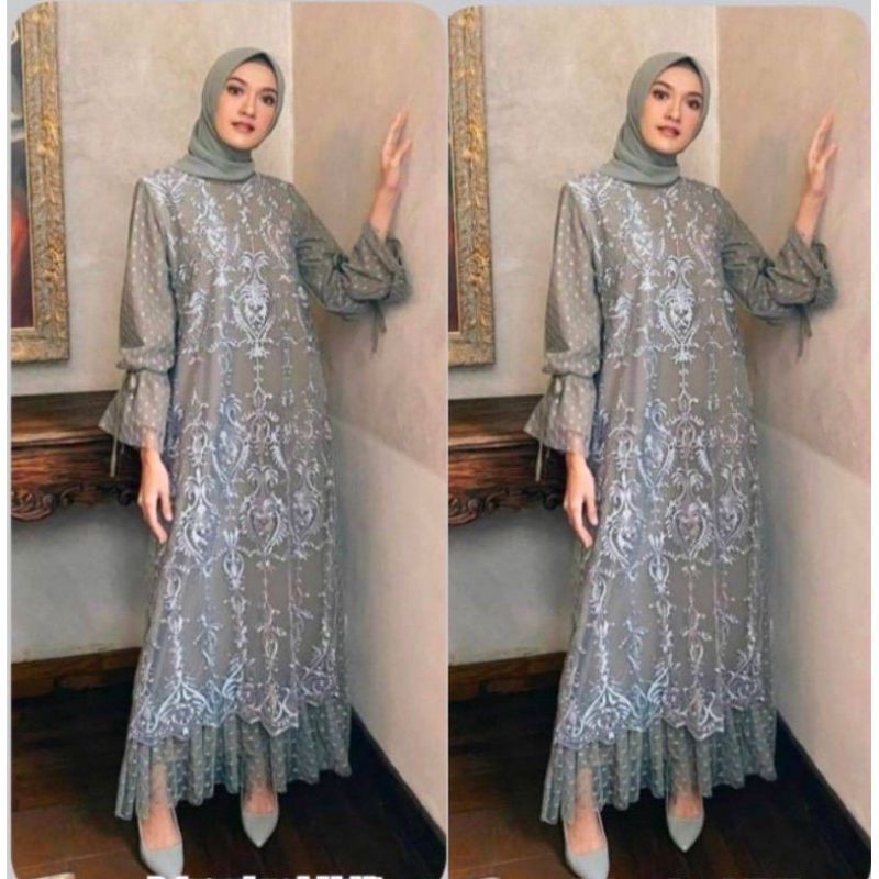 Baju gamis Brukat wanita lebaran terbaru 2022 Maxi Mora model kekinian bahan Brukat ukuran M L XL XX