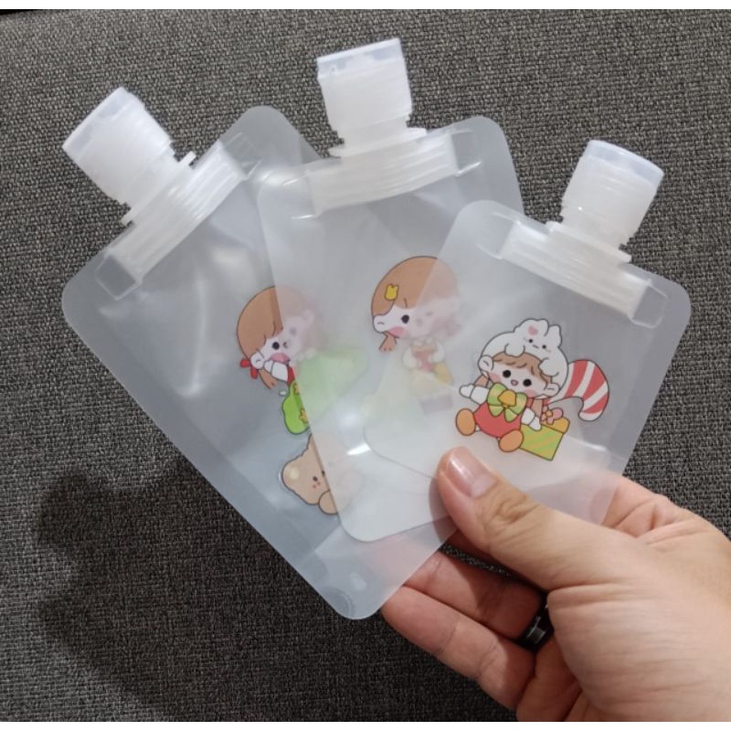 Dispenser travel pouch 30/50/100ml + STIKER RANDOM botol refill sabun travelling toiletries kit mini funnel