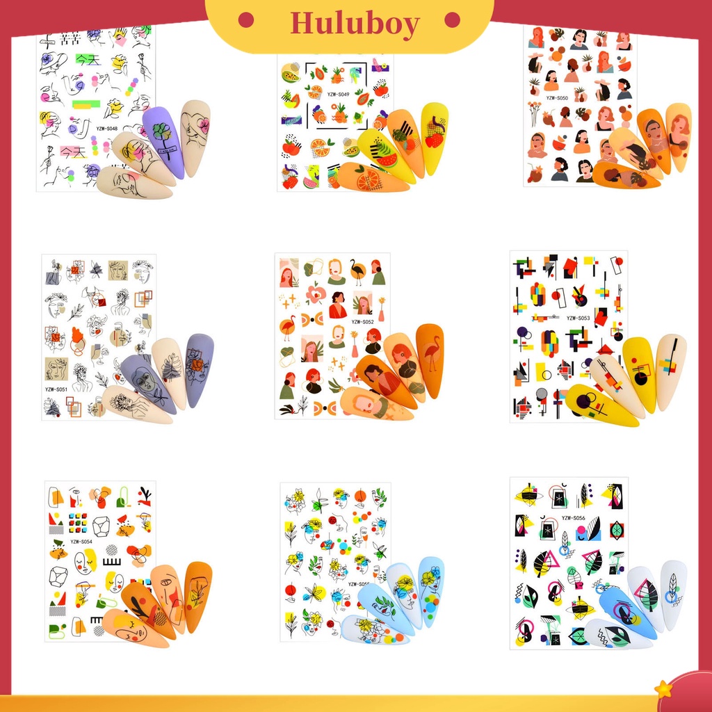 Huluboy Huluboy♡ 3 Pcs Stiker Kuku 3D Multifungsi Tahan Lama Warna Alpukat Untuk Wanita