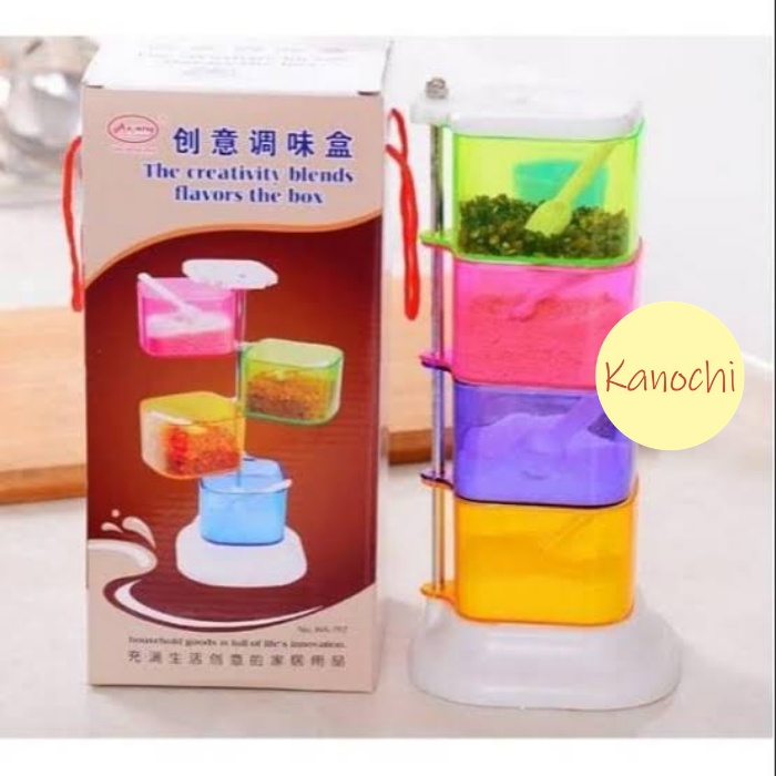 Tempat Bumbu Dapur Rak Set isi Seasoning Spice Box Botol Holder 4 In 1