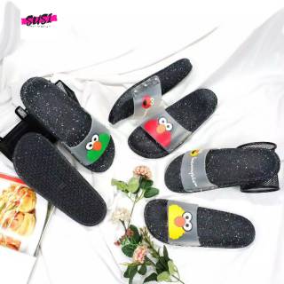  COD SANDAL  ELMO  OBSOL HITAM  SANDAL  SLOP JELLY MOTIF 