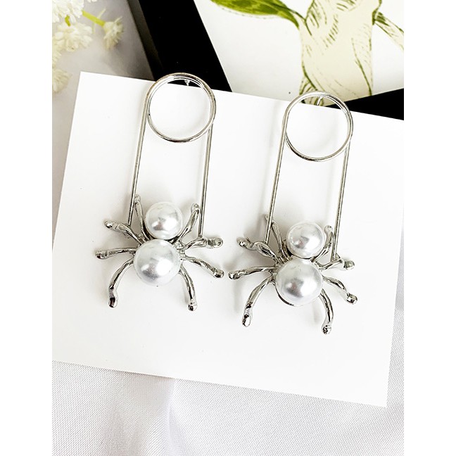 LRC Anting Tusuk Fashion Gold Alloy Artificial pearl Spider Earrings D43497