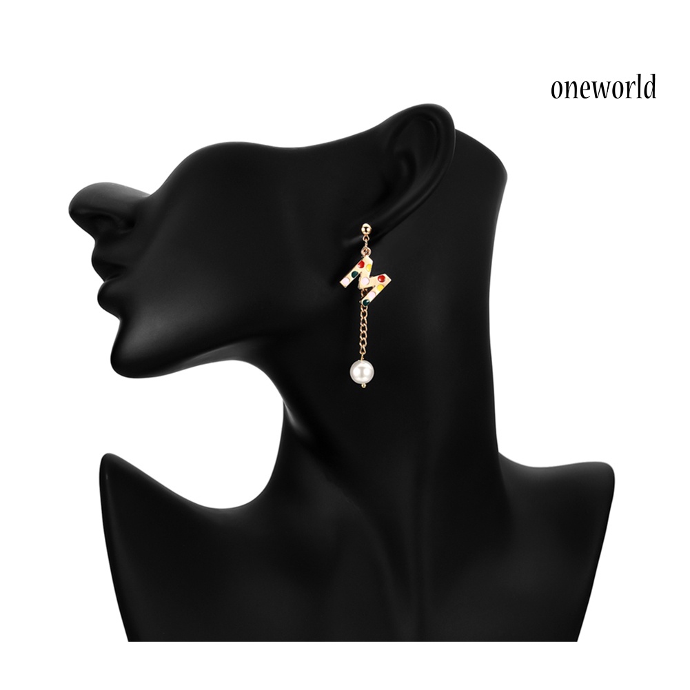 OW# Women Fashion Asymmetry Clown Colorful Letters Eardrop Dangle Ear Stud Earrings