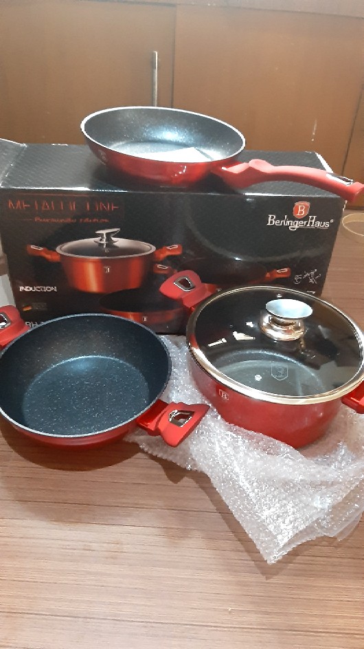 Berlinger Haus 4 Pcs Cookware Metallic Line Burgundy Edition | Panci Set | Wajan Set | Fry Pan