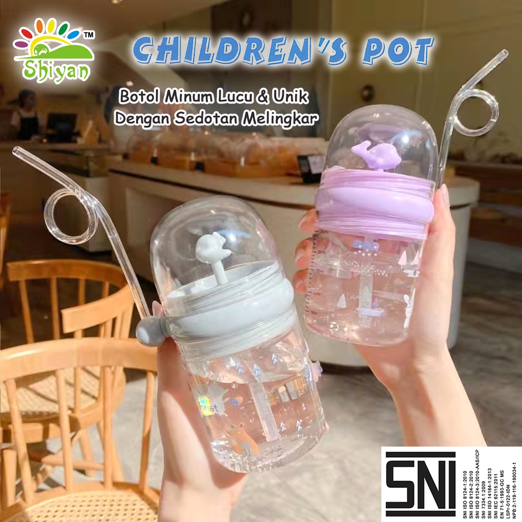 [Shiyan] botol minum dengan sedotan portable anti bocor dengan mainan paus mini ukuran 250 ml children bottles leak proof