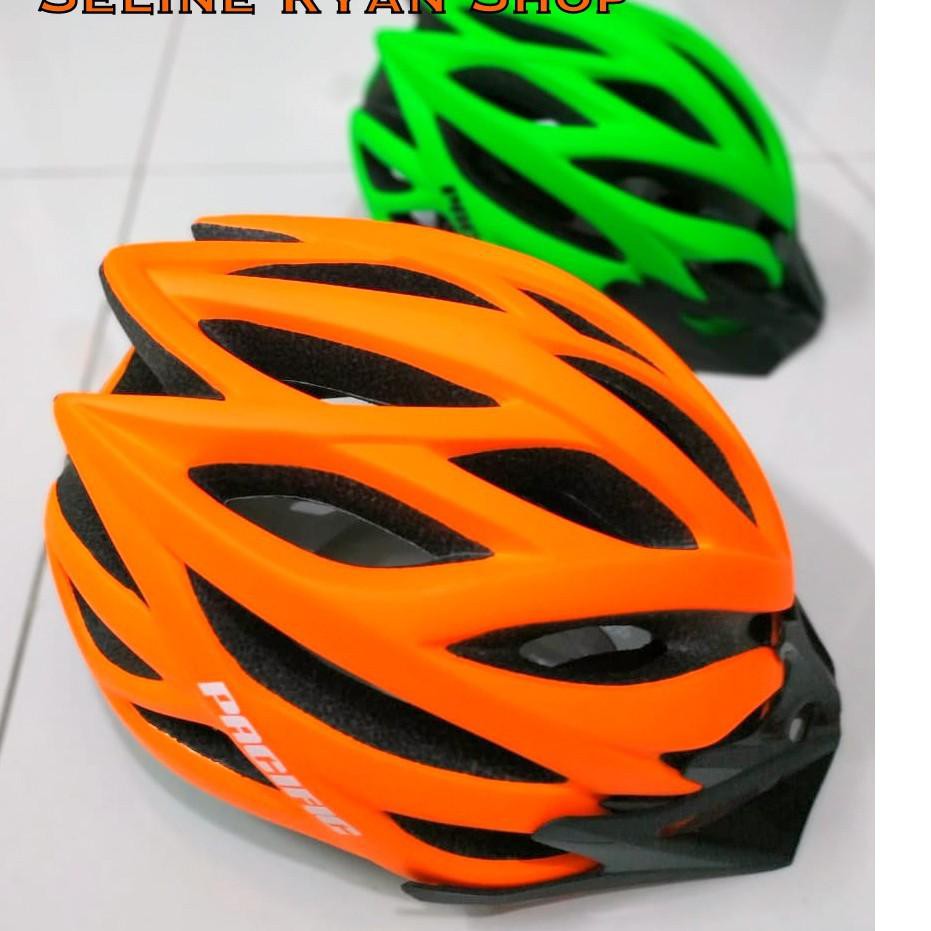 Branded  Helm Sepeda PACIFIC Green and Orange Stabillo Doff with E-Light SP-J121   PASTI AWET