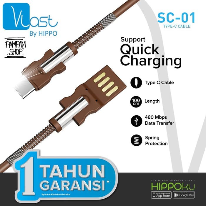 Kabel Data Hippo Vlast SC01 SC-01 SC 01 Type C 100 cm Fast Charging 3A Original Tipe C USB Cable