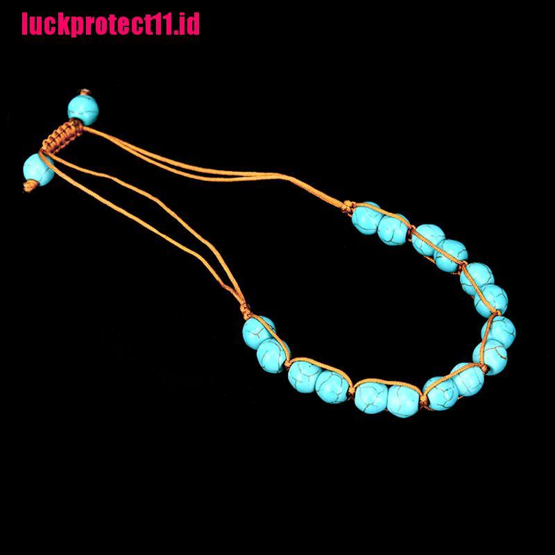 (LUCK) Gelang Tangan Elastis Aksen Manik-Manik Batu Turquoise Natural Gaya Boho Untuk Wanita / Pantai