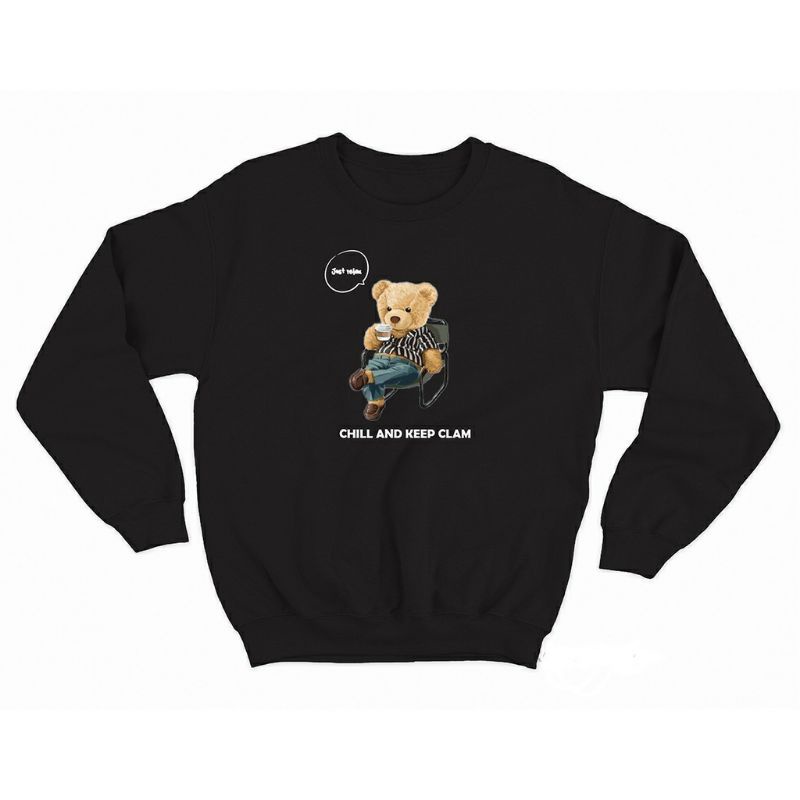 Sweater crewneck teddy bear (chill and keep clam)