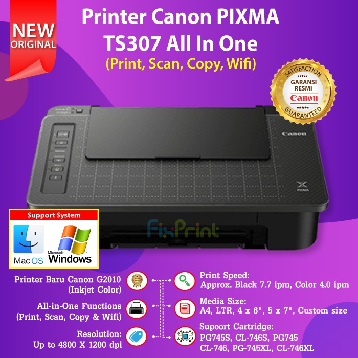Printer Canon PIXMA TS307 New Original Ts 307 Ts-307 Bluetooth A4 cartridge PG745s CL746s 745s 746s