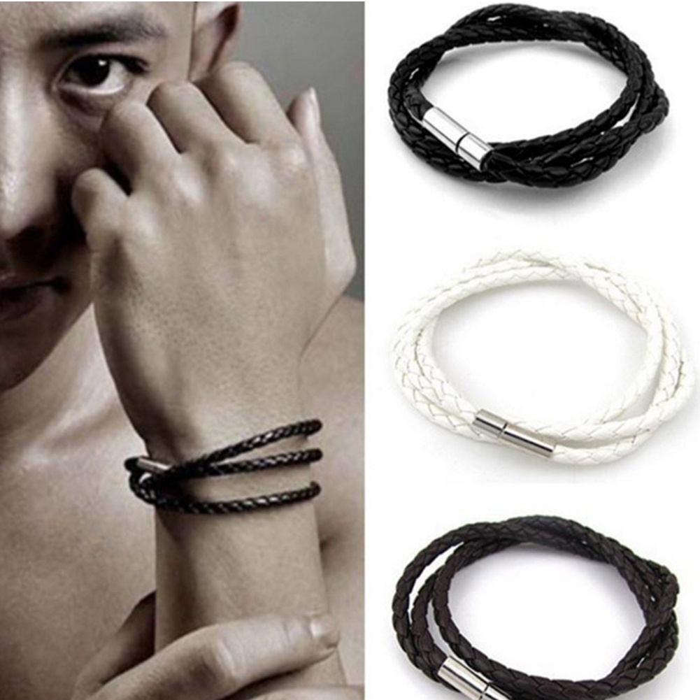 Hu Hu Hu Hu Hu Alat Bantu Pasang Kacamata♡ Gelang Tali Kulit Kepang Dengan Gesper Magnetik Untuk Unisex