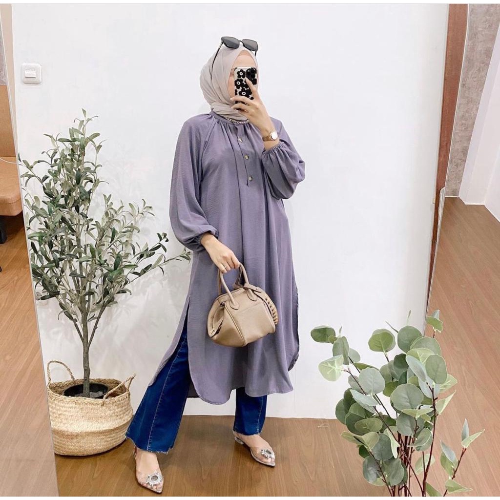 1KG MUAT 4PCS | RENITA LONG TUNIK KANCING AIRFLOW CRINKLE HITS OOTD FASHION WANITA SELEBGRAM TERMURAH