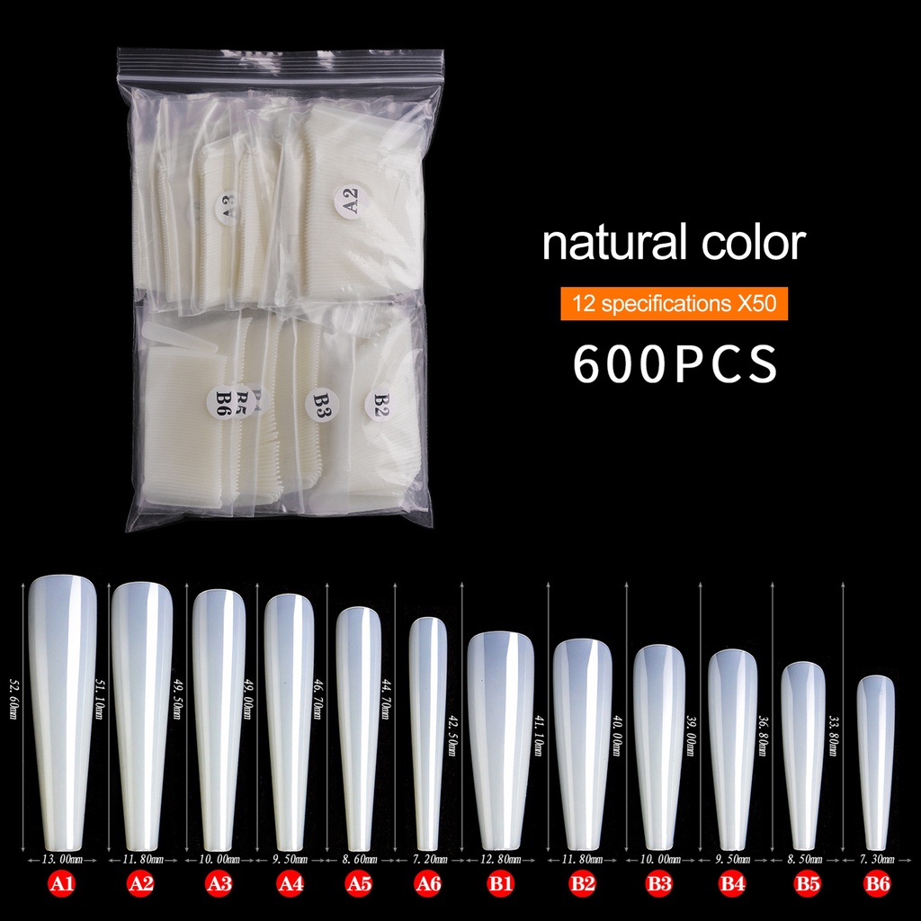 Twowood 600Pcs / Set Kuku Palsu Full Cover Anti Pecah Tahan Lama Untuk Nail Art / Manicure DIY