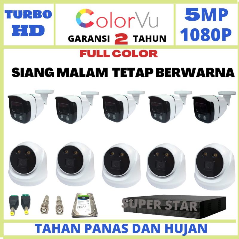 PAKET CCTV COLOR VU 16 CHANNEL 10 KAMERA LENSA 5MP 1080P CHIPSET SONY XMORE TURBO HD