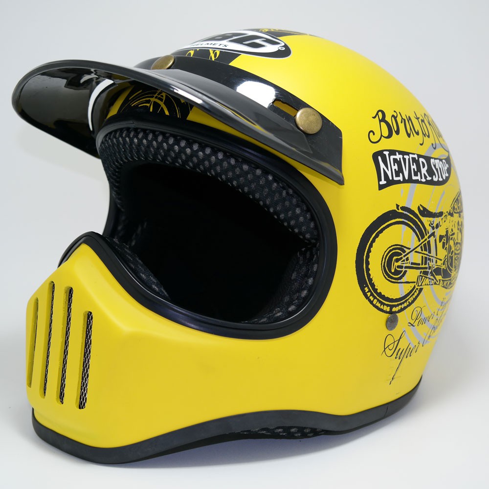 HELM CAKIL HBC BORN TO RIDE KUNING ( Fullface / Retro / Klasik / Vespa )