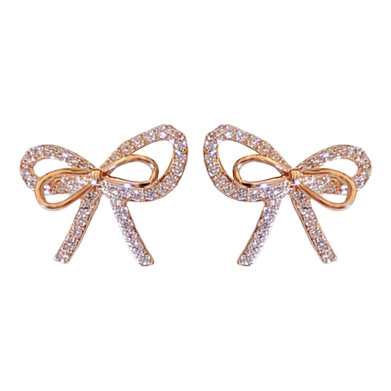 Fancyqube Anting Stud Kristal Cubic Zirconia Bentuk Pita Warna Emas Untuk Wanita