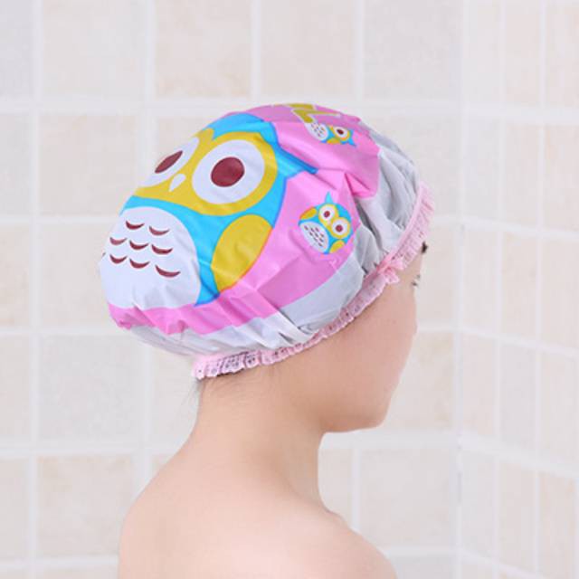 Shower Cap Karakter Plastik Penutup Waterproof / Tutup Kepala Mandi Motif Kartun / TS-92