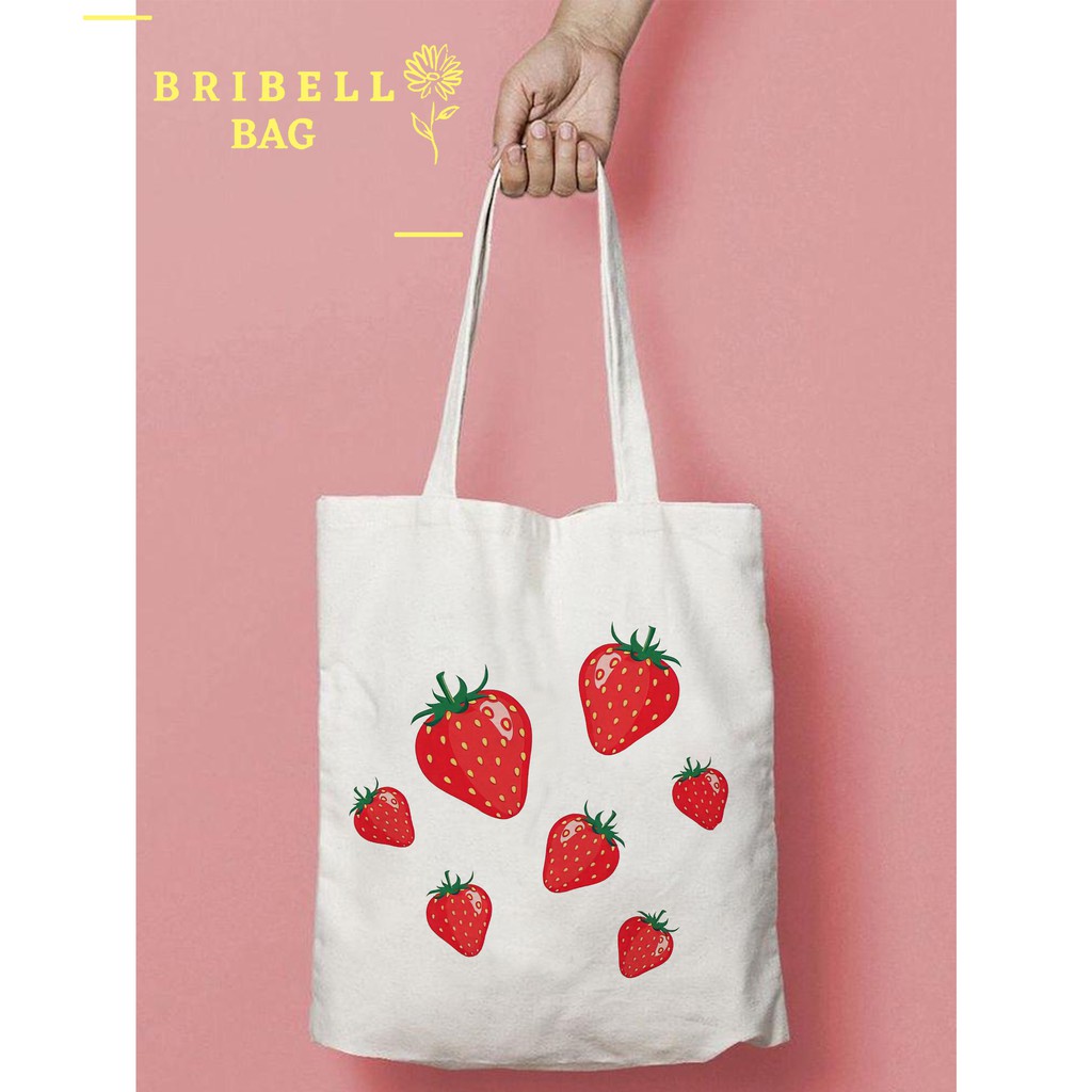 Tote Bag Kanvas Bergambar - Sweet Strawberry