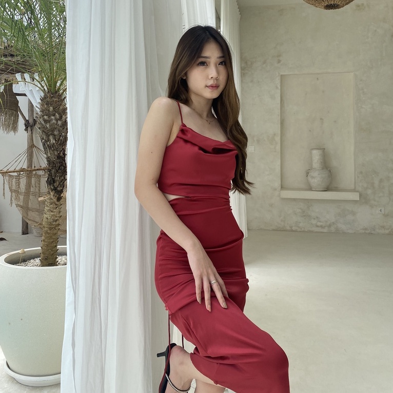 [ Bali Ed ] Soleil Backless Dress / Dress Satin Wanita