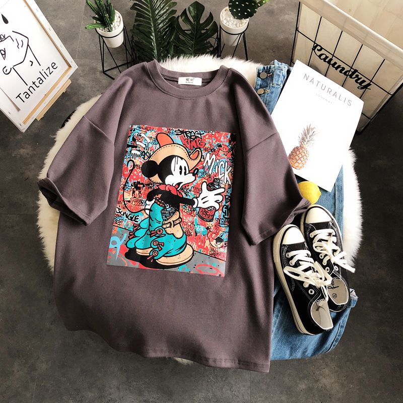 Oversize Tee Tshirt Model Longgar Utk Wanita Motif Mickey Mouse MC019