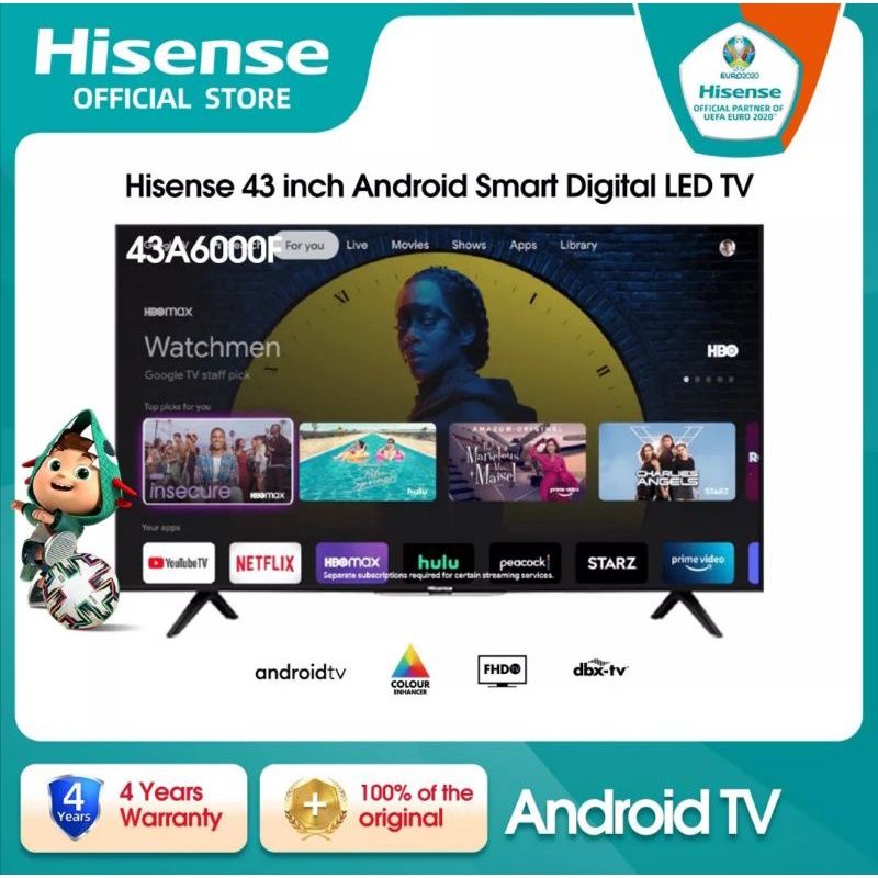 LED TV HISENSE 43INCH SMART ANDROID 43A6000F VIDEO RECORDER