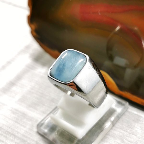 Cincin Batu Permata Natural Blue Aquamarine Berly Octagon