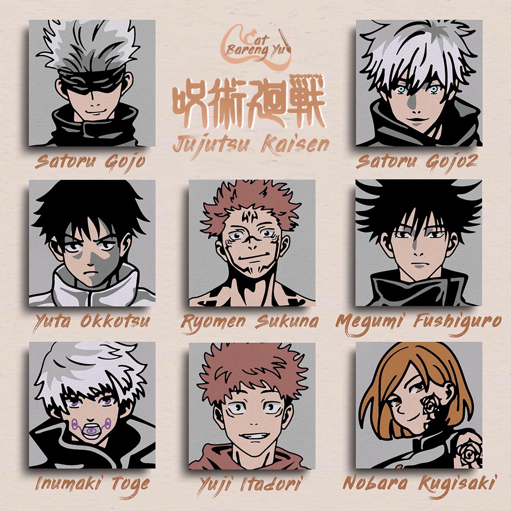 

Paint By Numbers Kit Seri JUJUTSU KAISEN | Satoru Gojo | Yuta Okkotsu | Yuji Itadori | Ryomen Sukuna | Nobara Kugisaki | Megumi Fushiguro | Inumaki Toge