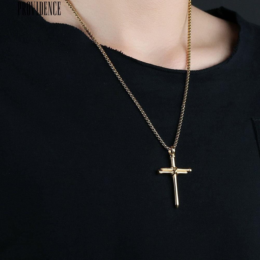 Providence Titanium Steel Cross Pendant Long Chain Necklace