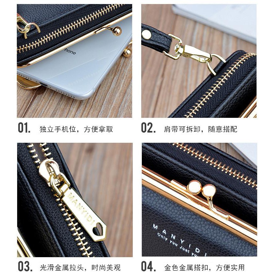 DOMPET HP SELEMPANG WANITA KULIT KOREA HITAM KEKINIAN WA256B5 EASTON TALI SLING IMPORT PANJANG BATAM