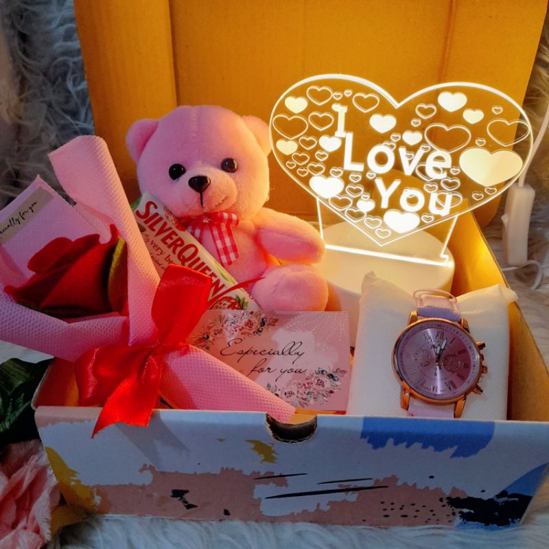 a1) Kado Ulang Tahun Cewek / Hampers Cewek Aesthetic / Gift Box Hadiah Ultah Anak Boneka Beruang dan Lampu Tidur LED