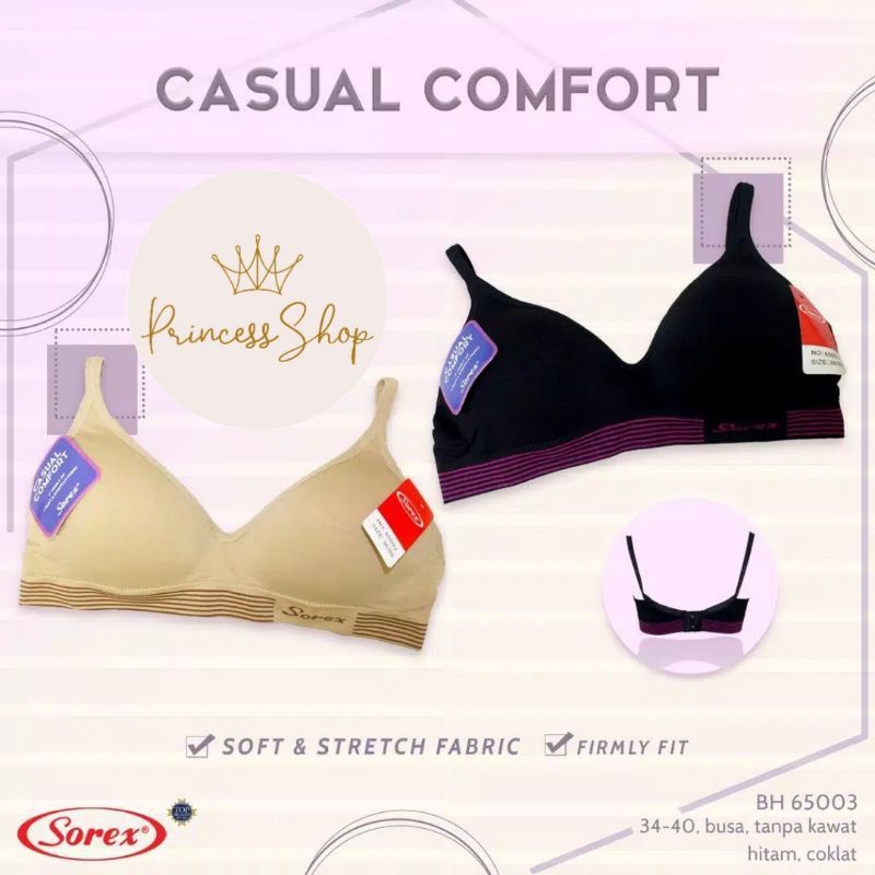 Bh Sorex 65003 Bra Tanpa Kawat Busa Tipis Size 34-40 Kait 2 / Bh Sorex 65003 / Bh Casual Comfort 65003 / Sport Bra Sorex 65003