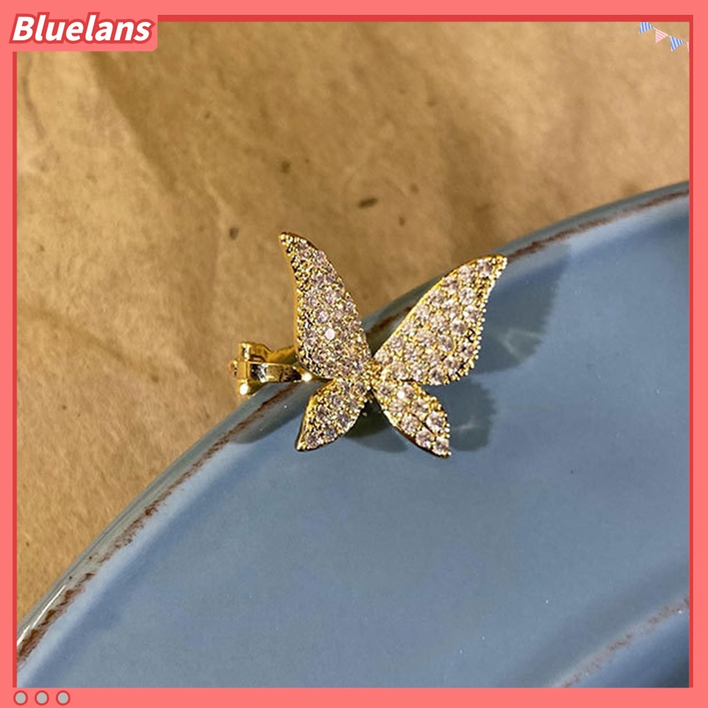 1 Pc Anting Klip Tanpa Tindik Desain Kupu-Kupu Aksen Berlian Imitasi Untuk Wanita