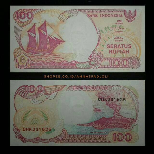 Uang Kuno 100 rupiah perahu pinisi tahun 1992 bukan rp 100 rupiah perahu layar 1991 bahan mahar 21