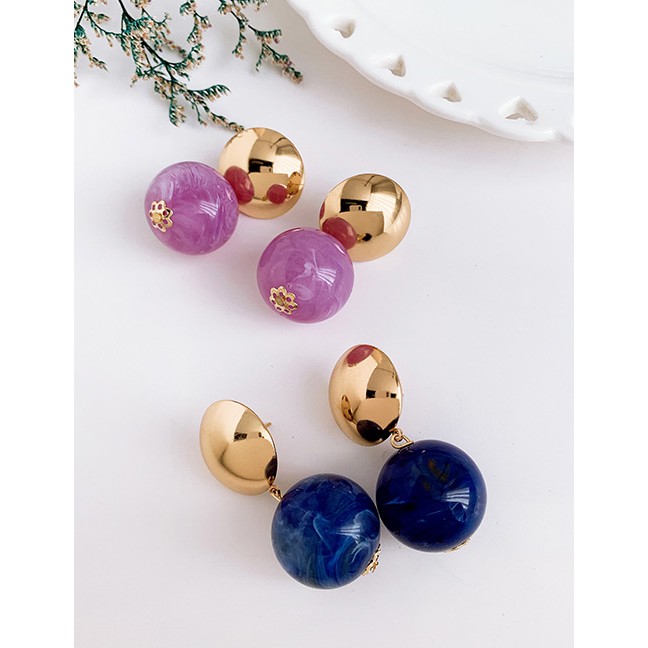 LRC Anting Fashion Navy Alloy Resin Ball Earrings F7351X