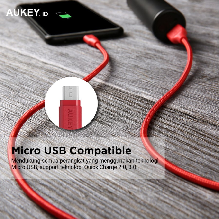Kabel Charger Micro Aukey CB-AM1 1M Braided Red - 500273