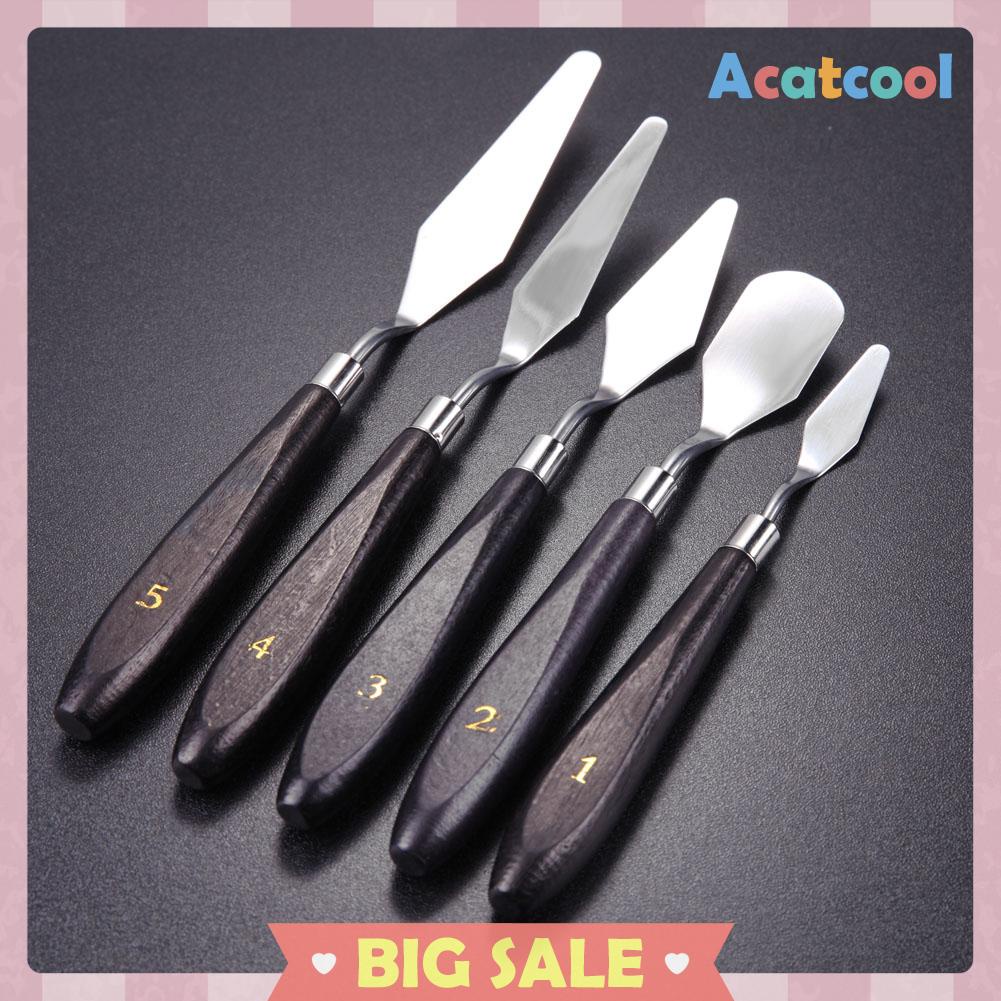 5pcs / Set Spatula + Pisau Palet Stainless Steel Untuk Mencampur Cat