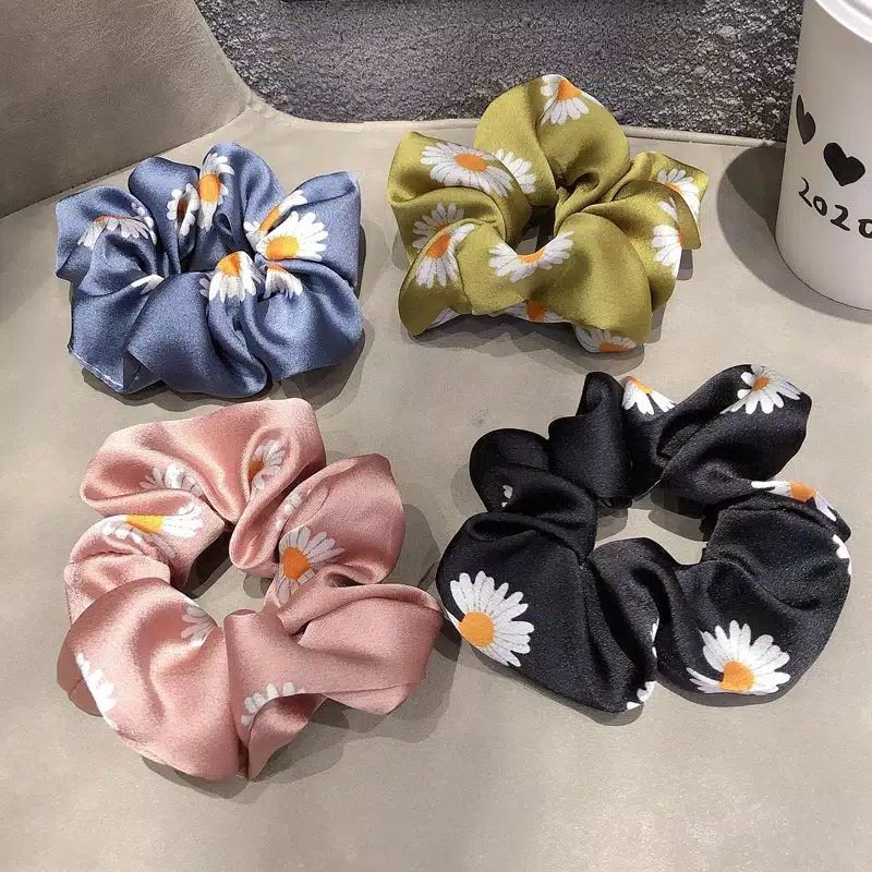 karet Satin Korea fashion Bunga Daisy scrunchie elastis