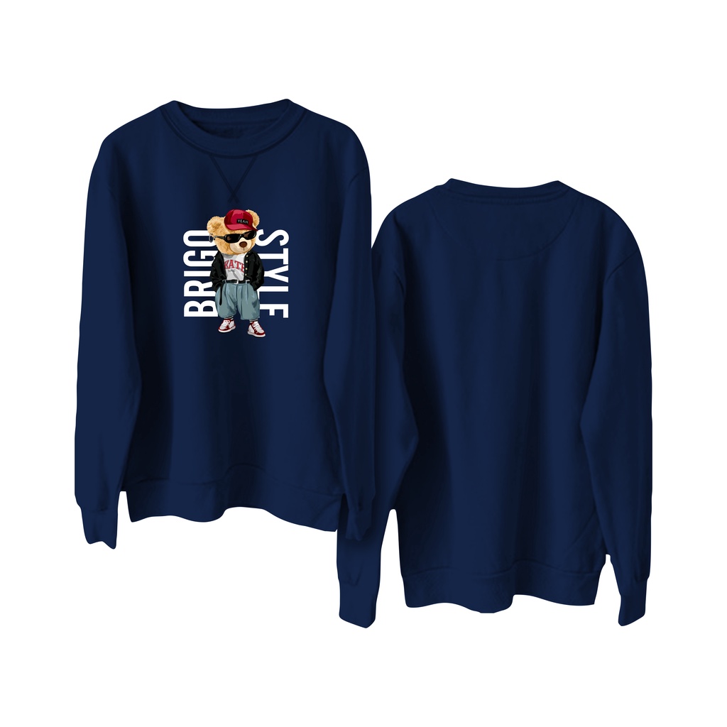 Sweater Crewneck BRIGO Sablon DTF Fleece Cotton || BRIGO Basic Sweatshirt Beruang Style M-XXL (Pria &amp; Wanita) Free stiker&amp;Gantungan Kunci