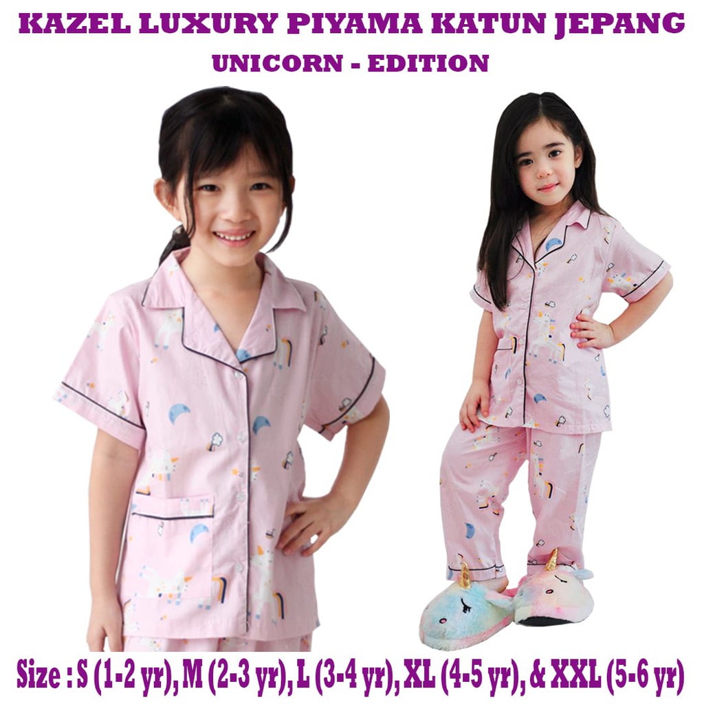 Baju Tidur Anak Perempuan Piyama Katun Jepang Kazel Luxury Girl Unicorn Edition 0-5thn (1Stel)