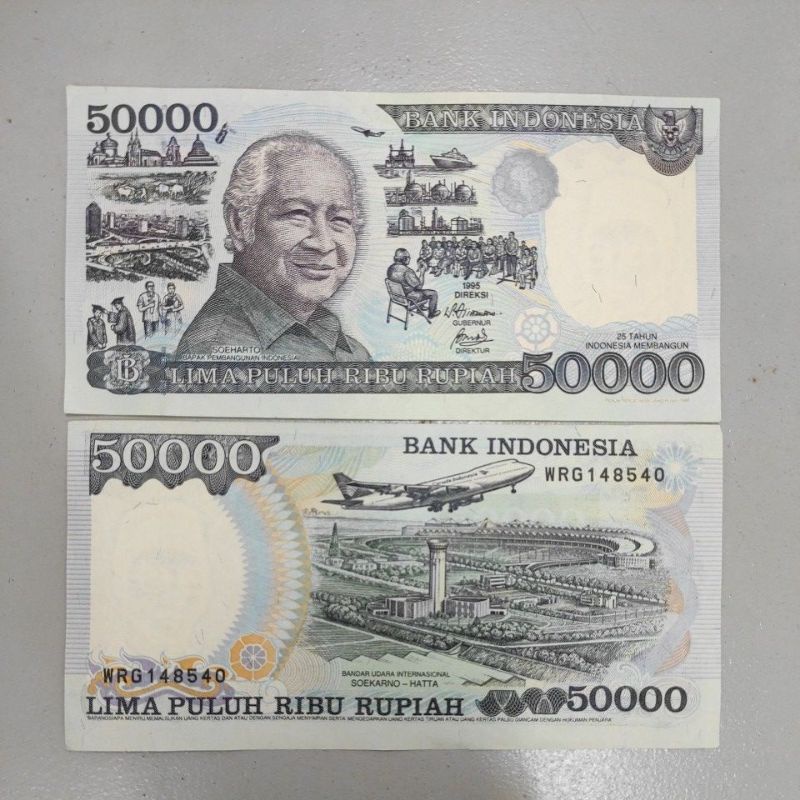 UANG SOEHARTO PECAHAN 50000 RUPIAH TAHUN 1995 UNC GRESS BARU