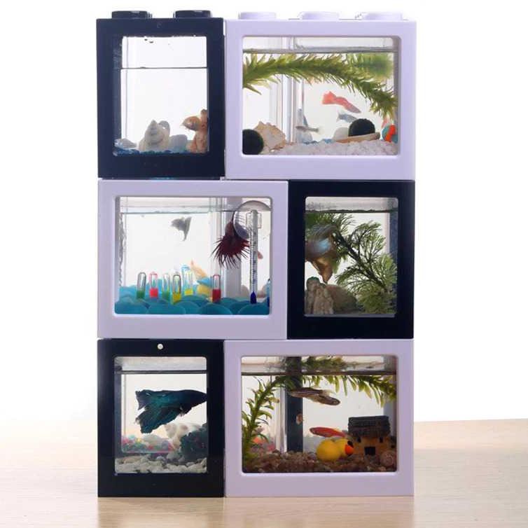 4.4 Brand  LARIS Aquarium Mini Bentuk Lego Terlengkap Lampu LED, Akuarium Ikan Kecil Cupang Murah Be
