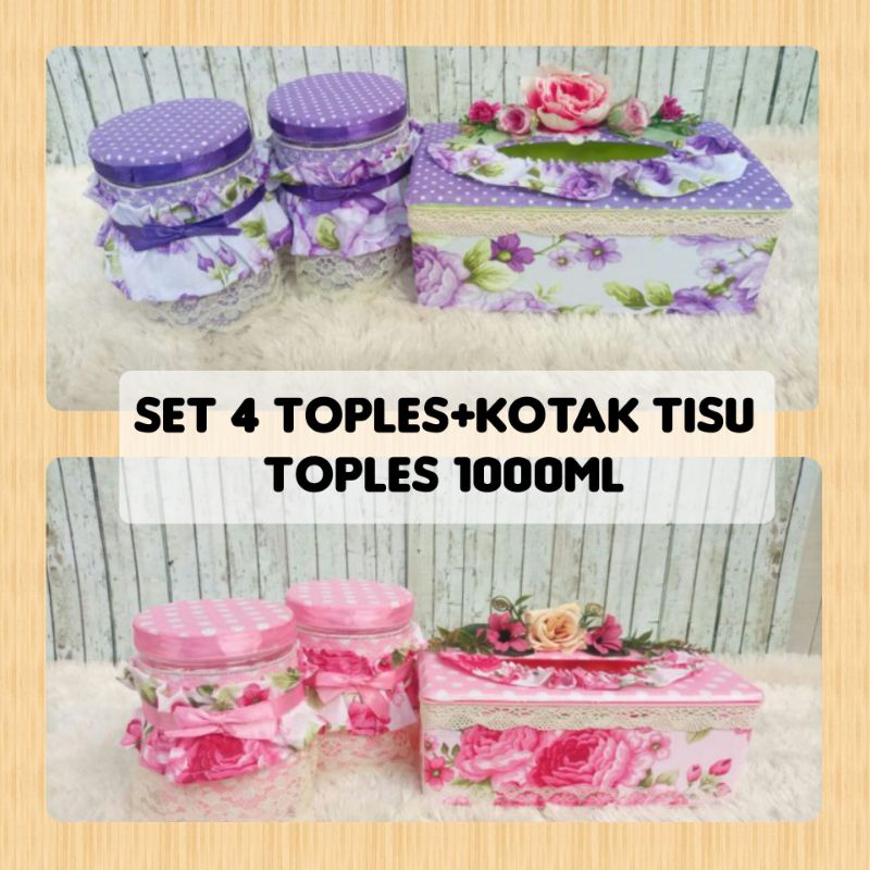 Set 4 toples hias + kotak tissu shabby chic vintage toples hias lebaran toples kain