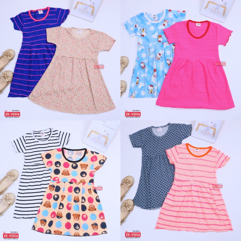 Dress Thalia 2-3 Tahun / Lengan Baju Tidur Balita Anak Perempuan Adem Kaos Cewek Dres Harian Murah kiosbalitaaprilia