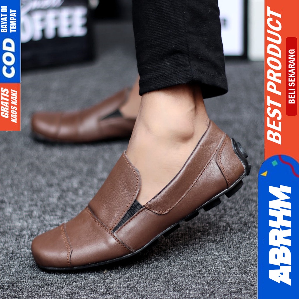 Abrhm Tice - Sepatu Slip On Casual Pria Kulit Asli Hitam