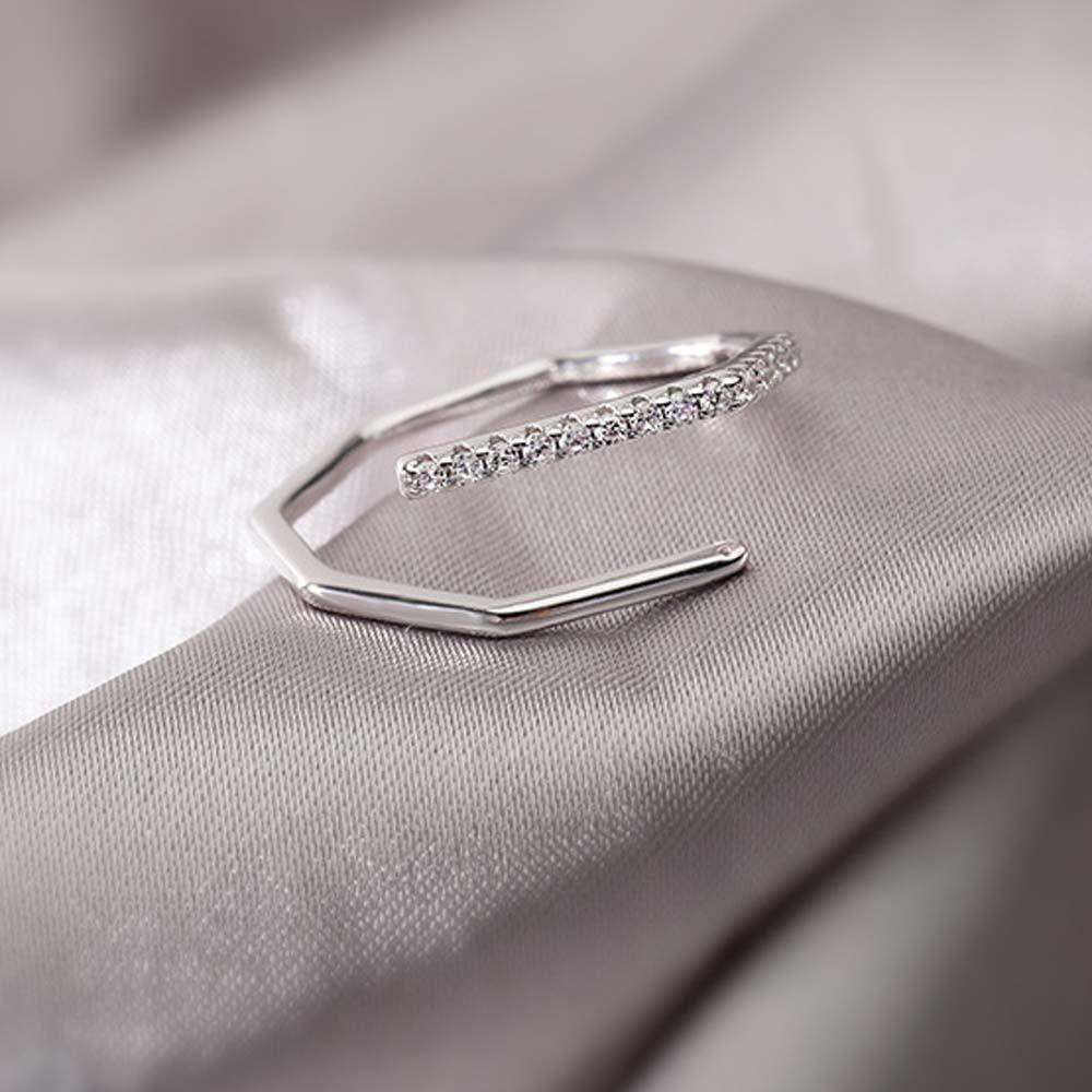 Mxbeauty Cincin Zircon Fashion Adjustable Garis Paralel Silang Warna Perak Berlian Gaya Korea