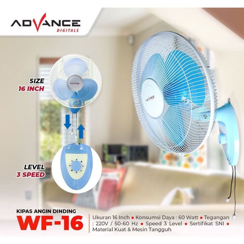 Kipas Angin Dinding Advance WF-16 WF16 / Kipas Dinding Wall Fan 16inch / Wall Fan 16inch Kipas Angin Dinding 16 inch